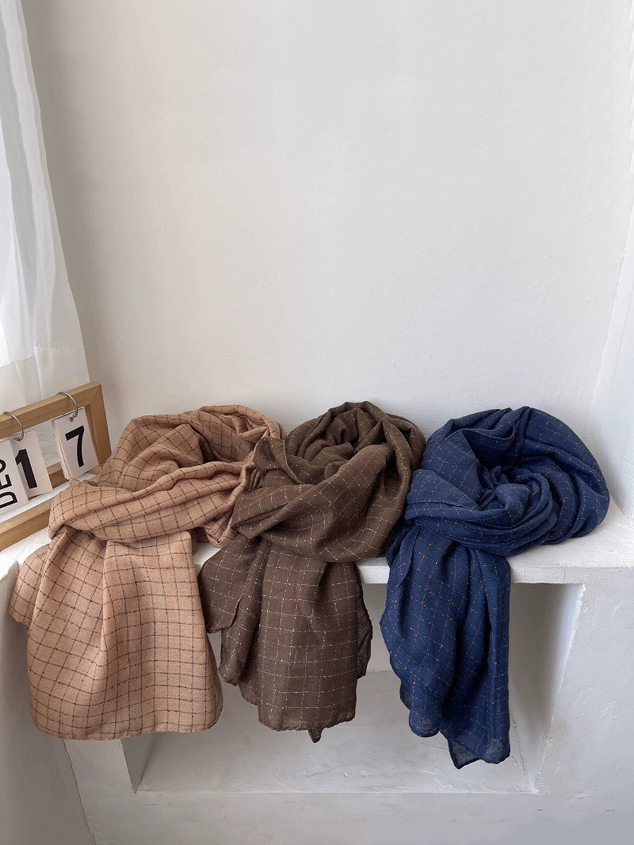 Women Autumn Artsy Plaid Shawl Scarf