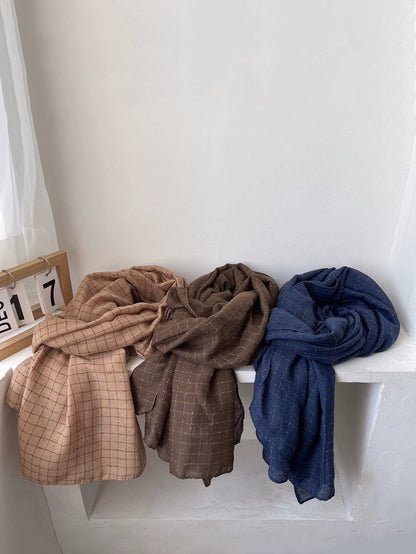 Women Autumn Artsy Plaid Shawl Scarf