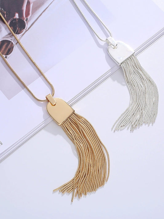 Women Casual Alloy Tassel Long Necklace