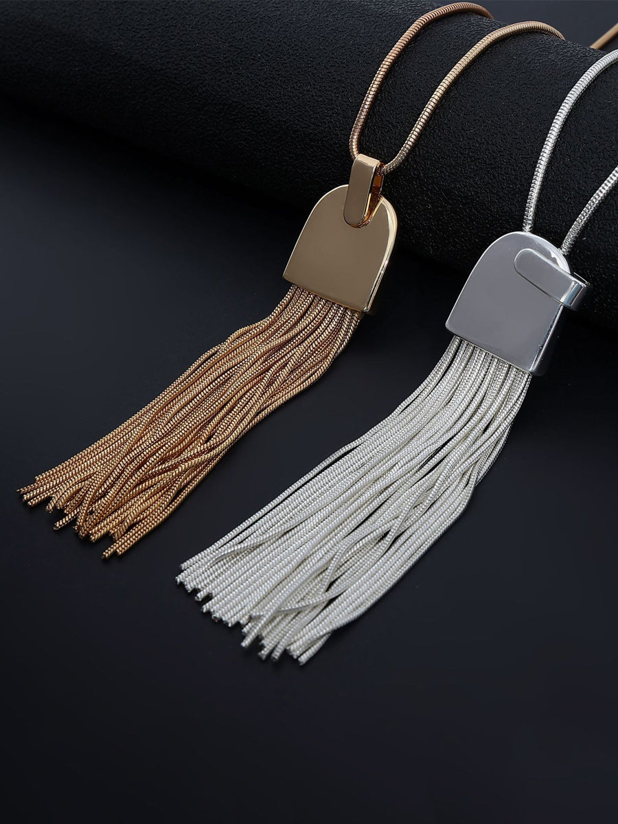 Women Casual Alloy Tassel Long Necklace