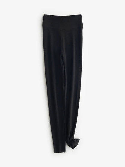 Women Autumn Warm Pure Color High Waist Leggings
