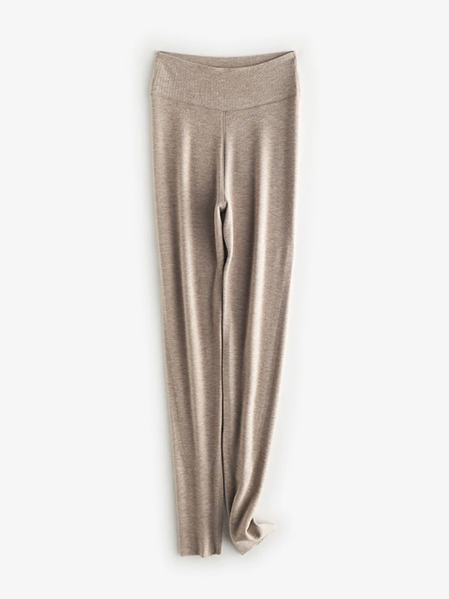 Women Autumn Warm Pure Color High Waist Leggings