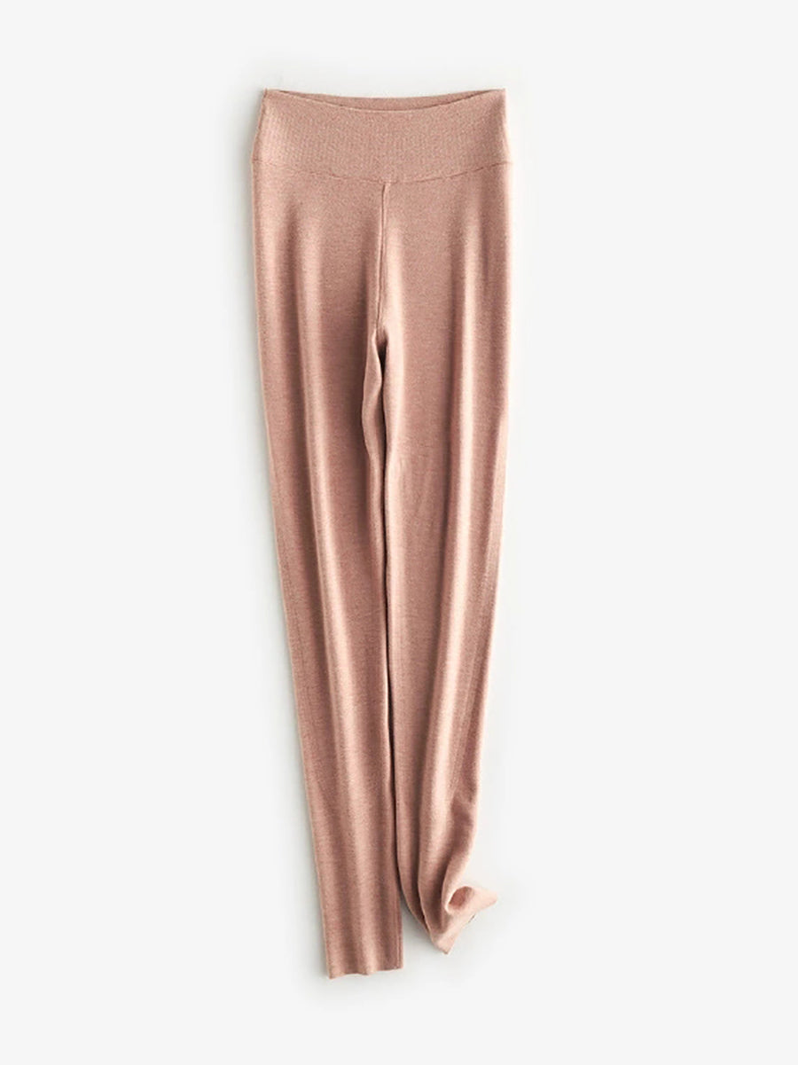 Women Autumn Warm Pure Color High Waist Leggings