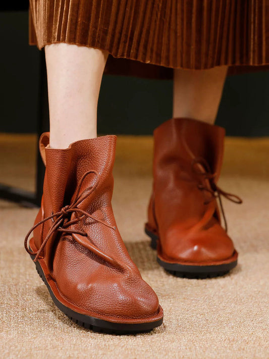 Women Vintage Pure Color Genuine Leather Flat Shoes