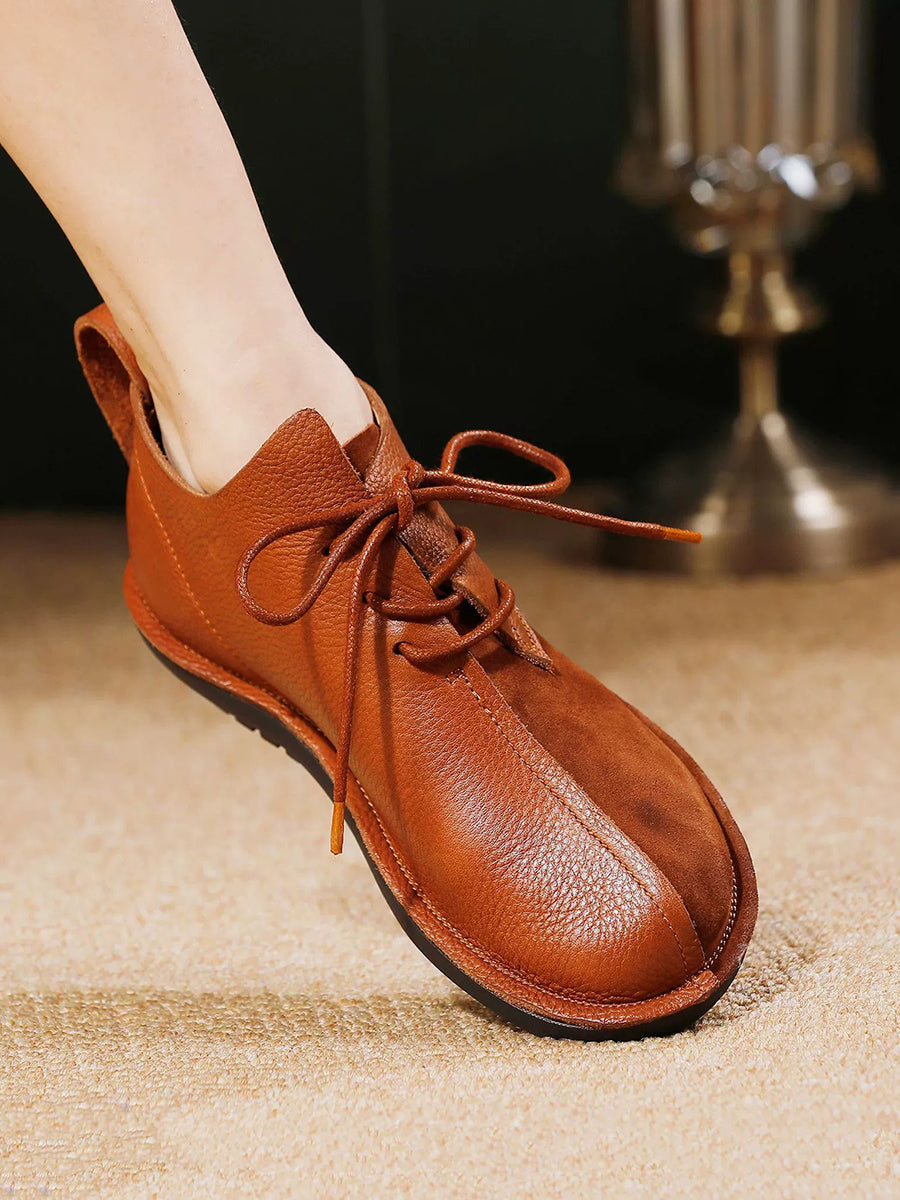 Women Vintage Genuine Leather Strap Flat Shoes