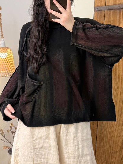 Women Autumn Retro Gradient Color Half-Turtleneck Blouse