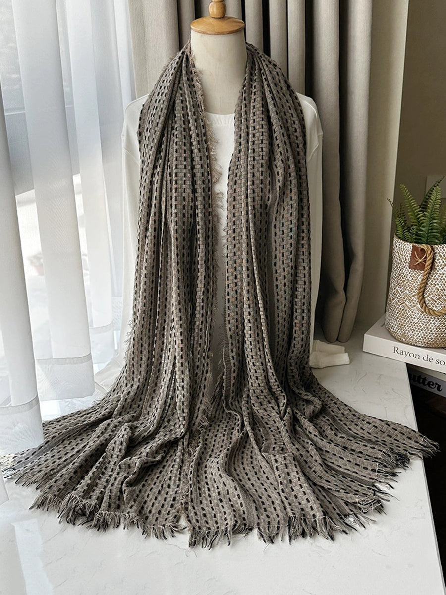 Women Vintage Stripe Tassel Shawl Scarf