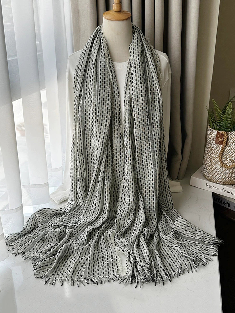 Women Vintage Stripe Tassel Shawl Scarf