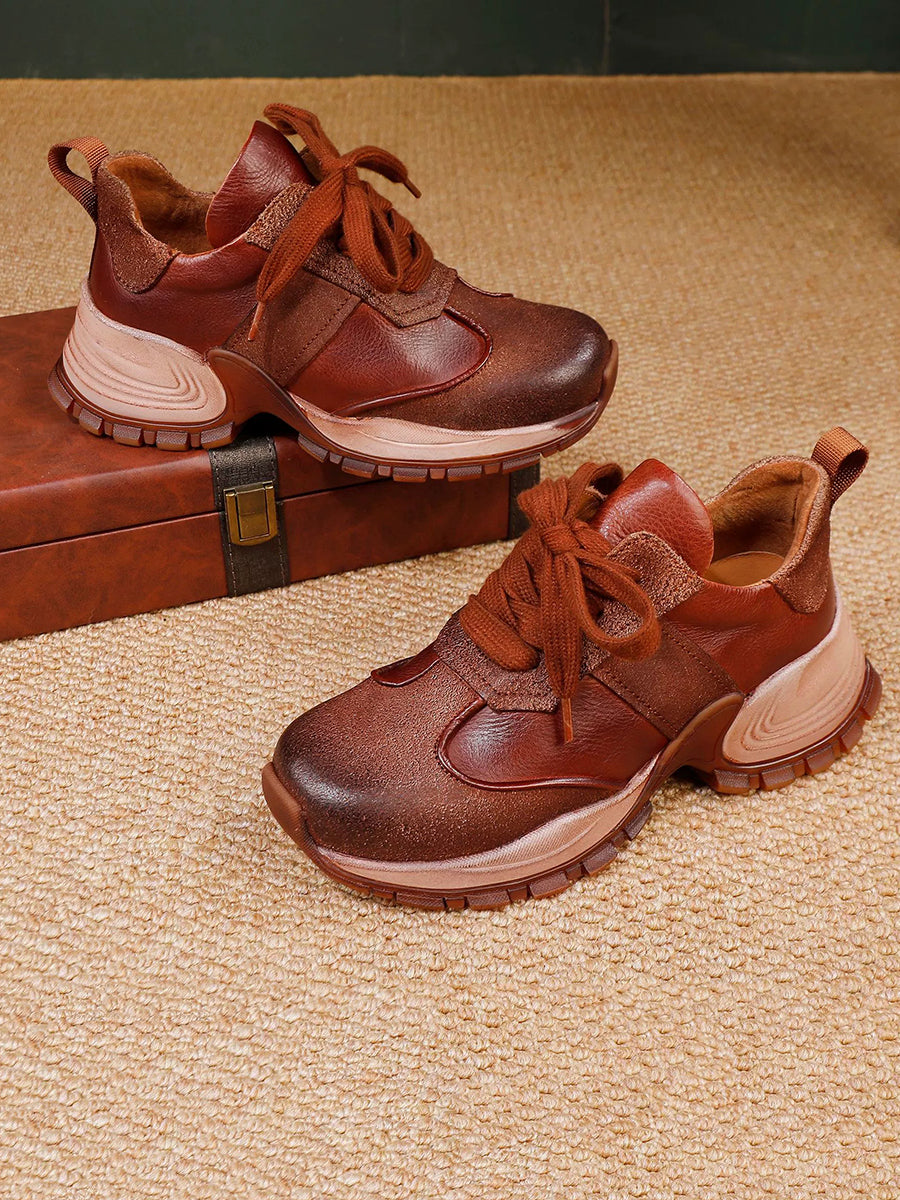Women Vintage Genuine Leather Platform Sport Shoes