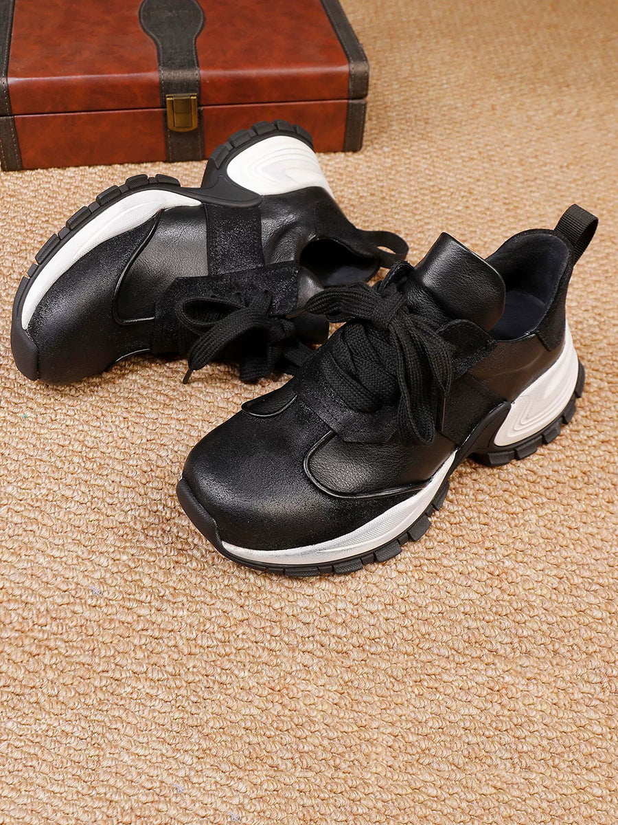 Women Vintage Genuine Leather Platform Sport Shoes