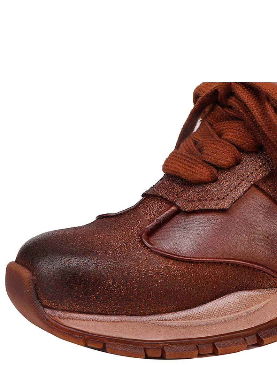Women Vintage Genuine Leather Platform Sport Shoes