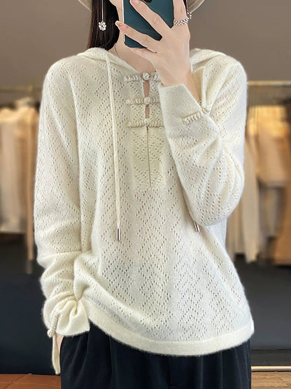 Women Autumn Artsy Kniited Hooded Sweater