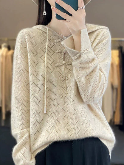Women Autumn Artsy Kniited Hooded Sweater
