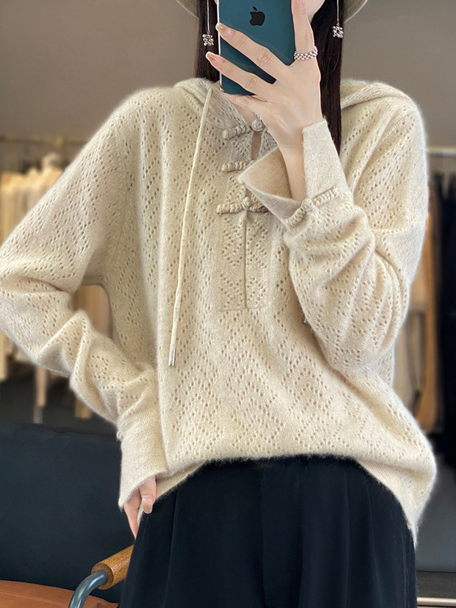 Women Autumn Artsy Kniited Hooded Sweater