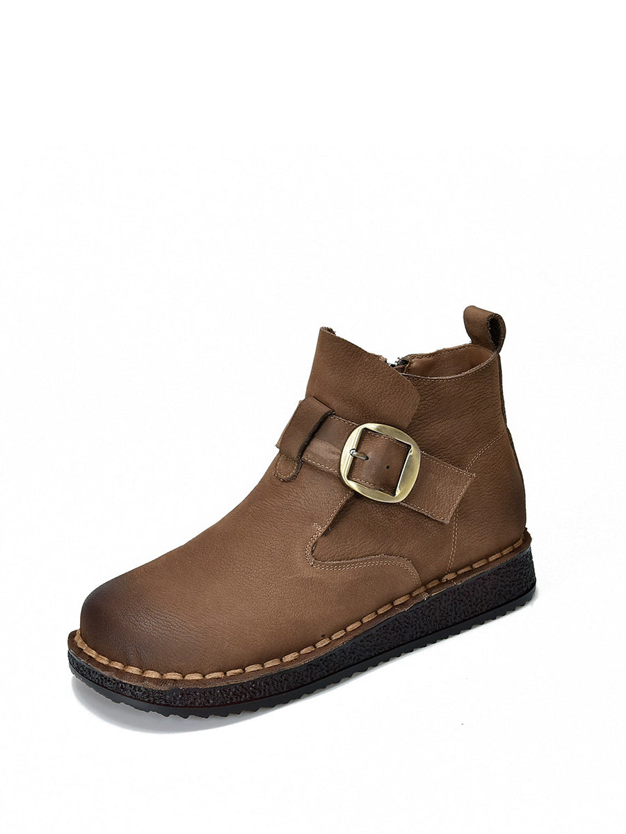 Women Vintage Genuine Leather Low Heel Ankle Boots