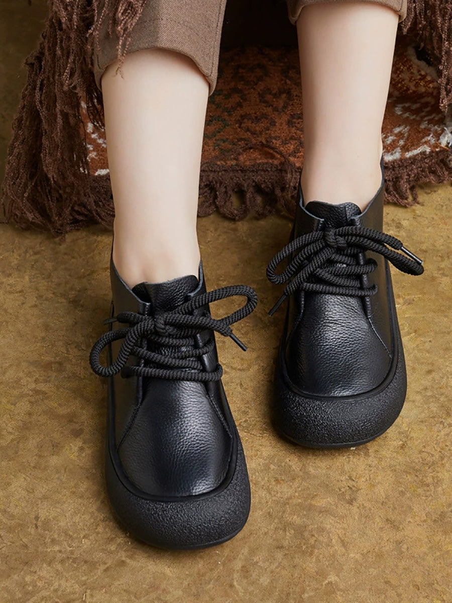 Women Autumn Genuine Leather Flat Ankle Boots