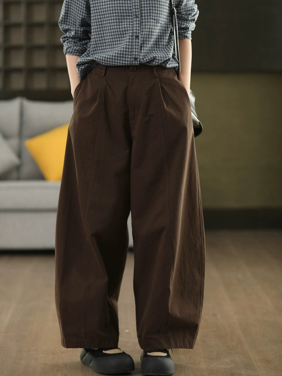 Women Autumn Casual Pure Color 100%Cotton Harem Pants