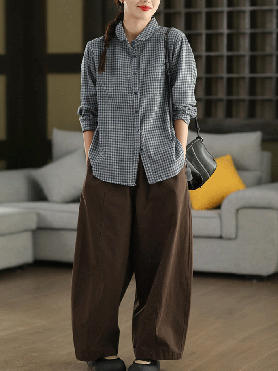 Women Autumn Casual Pure Color 100%Cotton Harem Pants