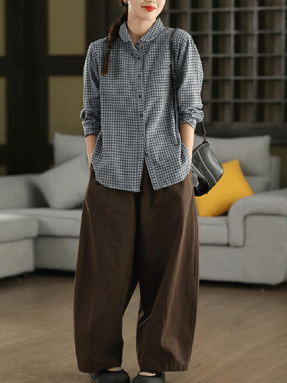 Women Autumn Casual Pure Color 100%Cotton Harem Pants