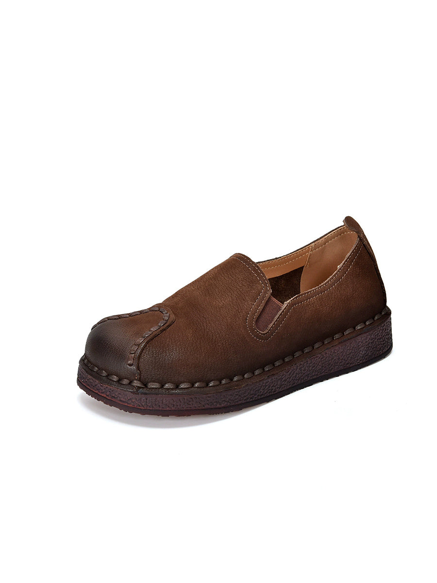 Women Retro Genuine Leather Spliced Flat Shoes