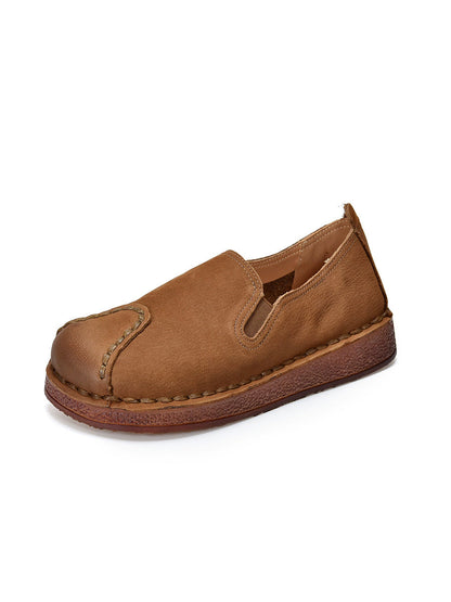 Women Retro Genuine Leather Spliced Flat Shoes