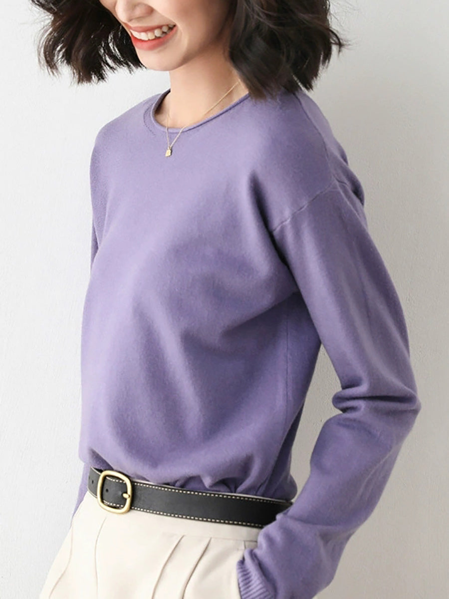 Women Autumn Casual Knitted Wool V-Neck Sweater