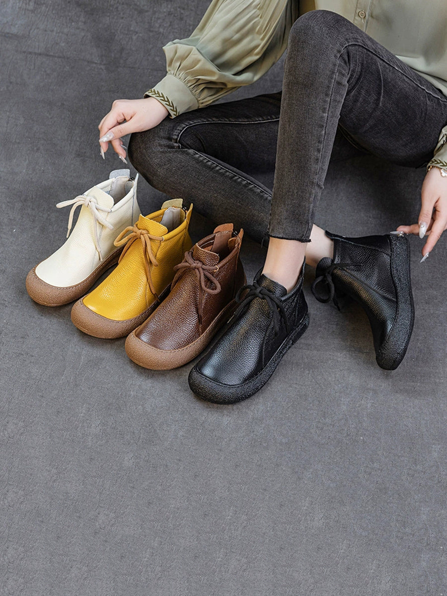 Women Winter Genuine Leather Strap Flat Boots