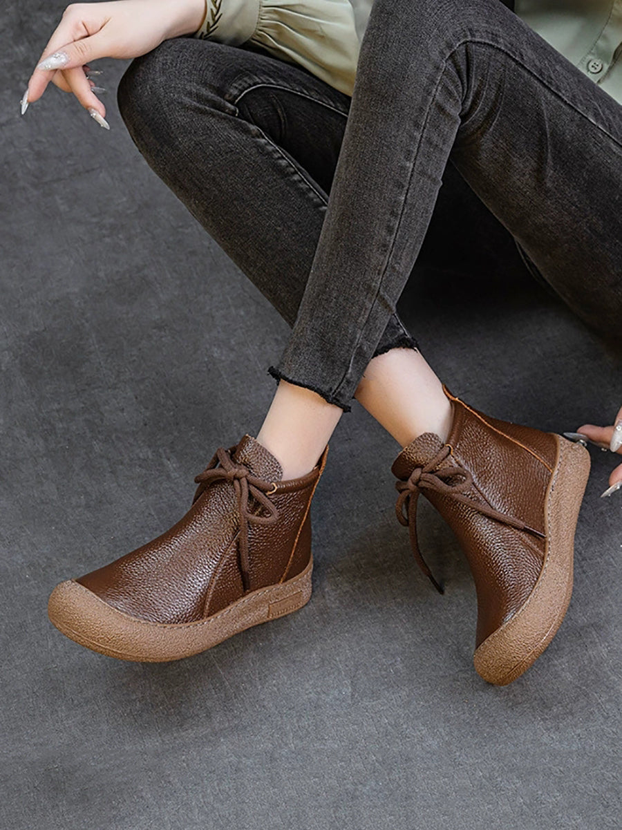 Women Winter Genuine Leather Strap Flat Boots