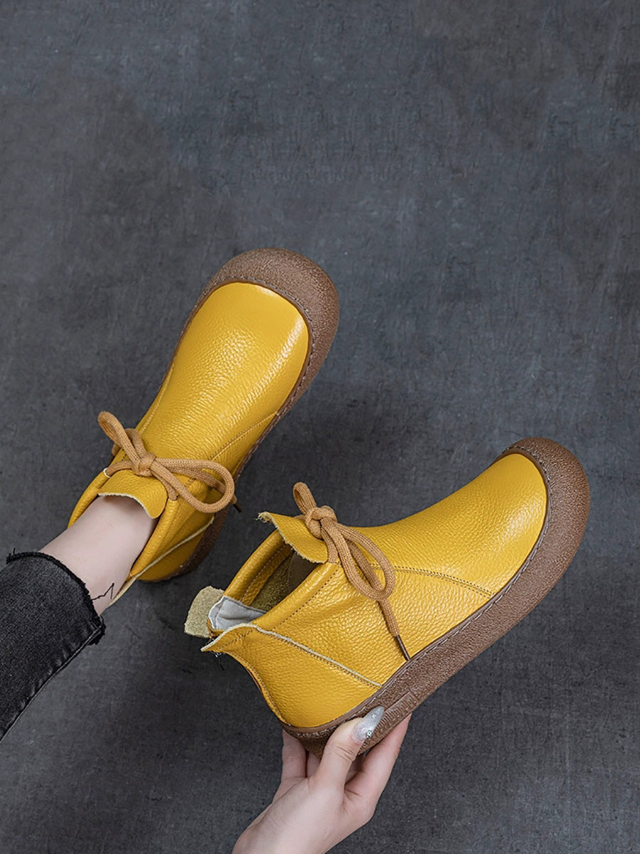 Women Winter Genuine Leather Strap Flat Boots