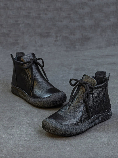Women Winter Genuine Leather Strap Flat Boots