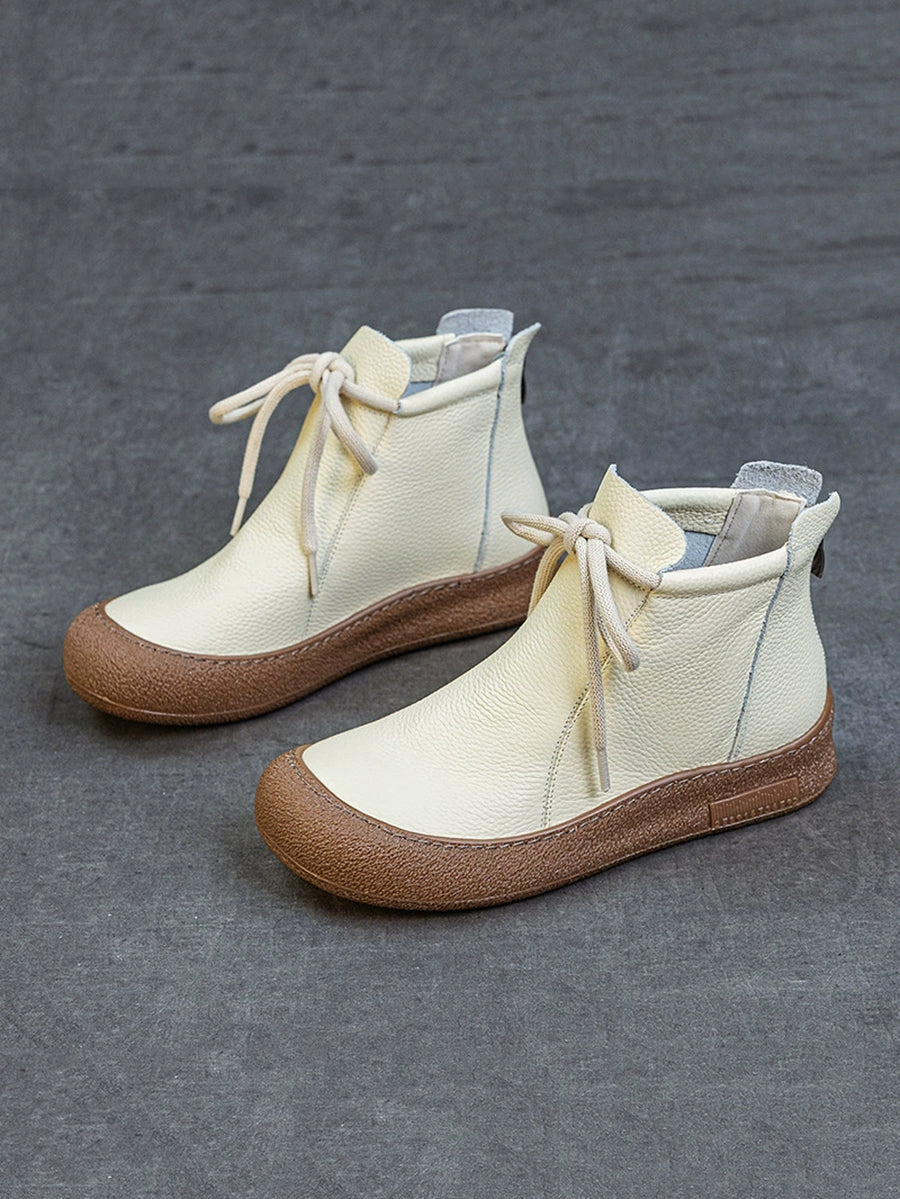 Women Winter Genuine Leather Strap Flat Boots