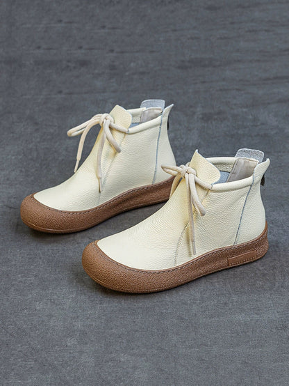Women Winter Genuine Leather Strap Flat Boots