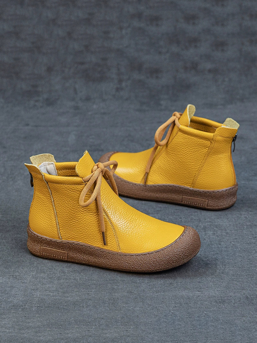 Women Winter Genuine Leather Strap Flat Boots