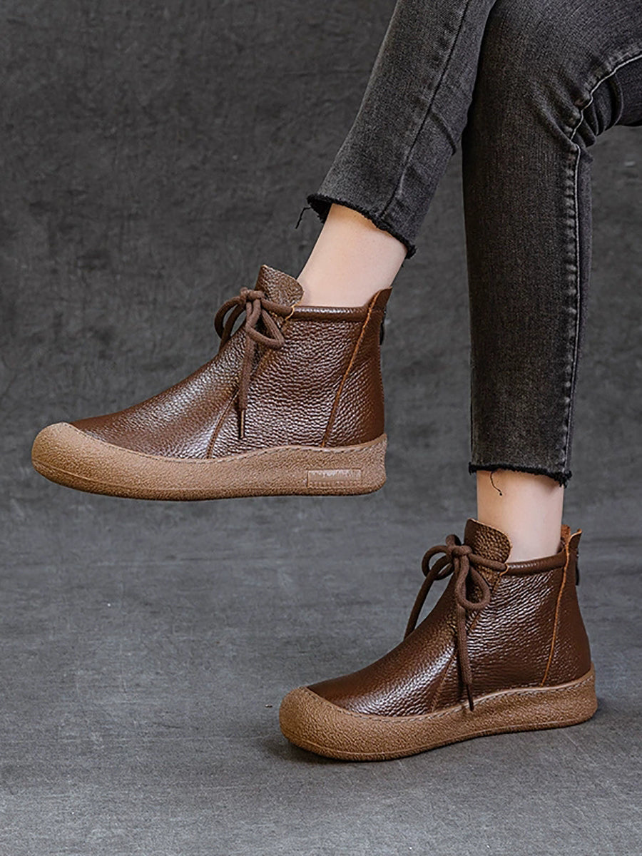 Women Winter Genuine Leather Strap Flat Boots