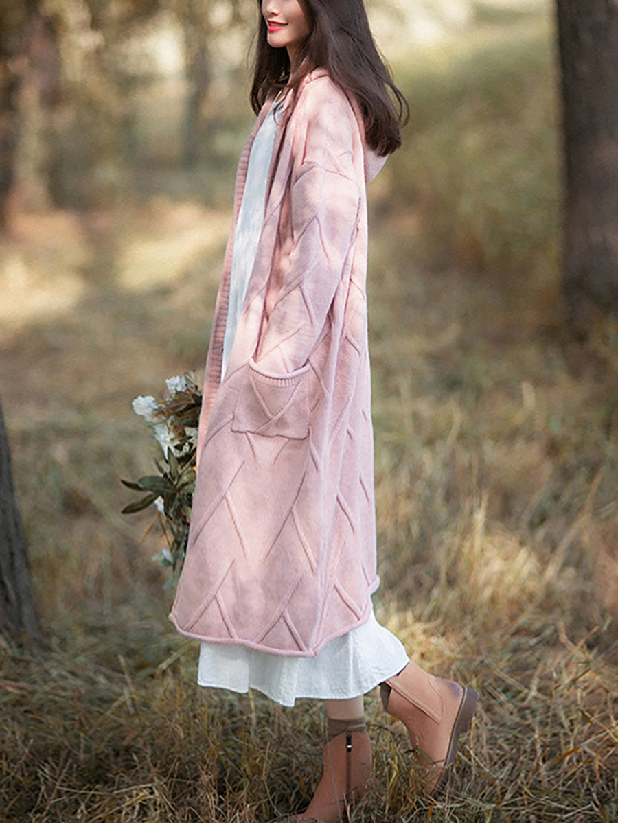 Women Autumn Artsy Knit Hooded Sweater Coat