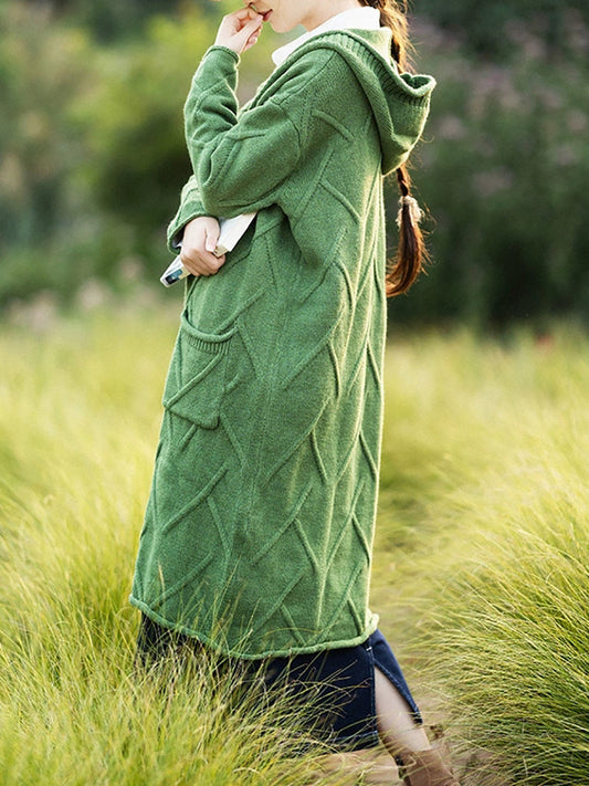 Women Autumn Artsy Knit Hooded Sweater Coat