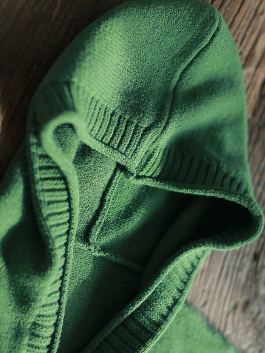 Women Autumn Artsy Knit Hooded Sweater Coat