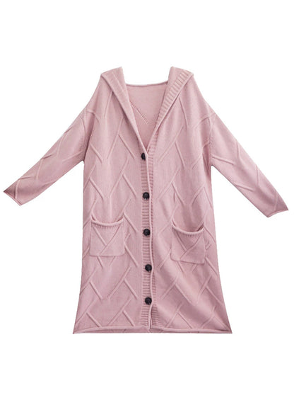 Women Autumn Artsy Knit Hooded Sweater Coat