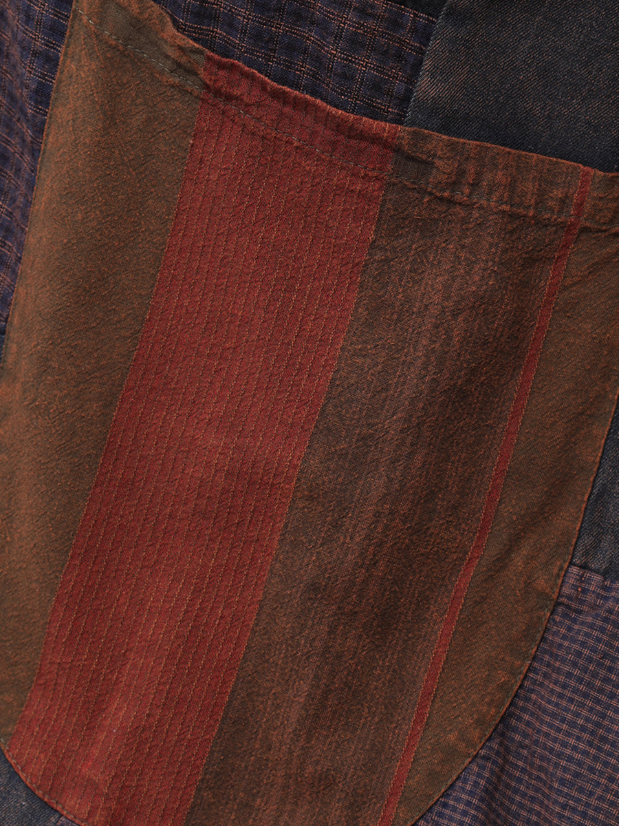 Women Retro Autumn Spliced Stand Collar Cotton Coat