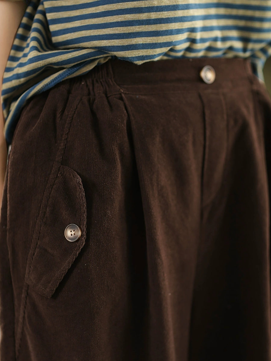 Women Autumn Retro Pure Color Corduroy  Harem Pants