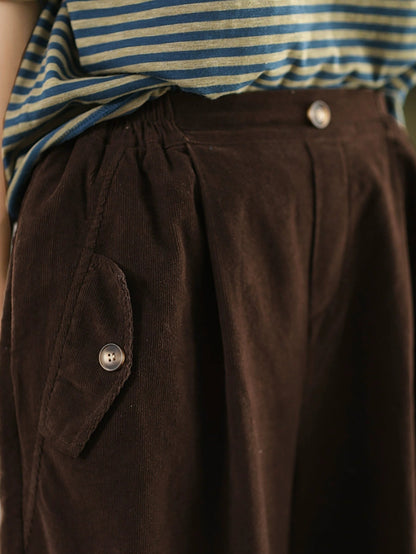 Women Autumn Retro Pure Color Corduroy  Harem Pants