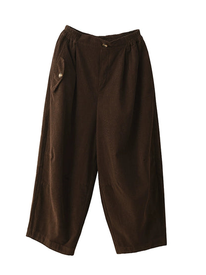 Women Autumn Retro Pure Color Corduroy  Harem Pants