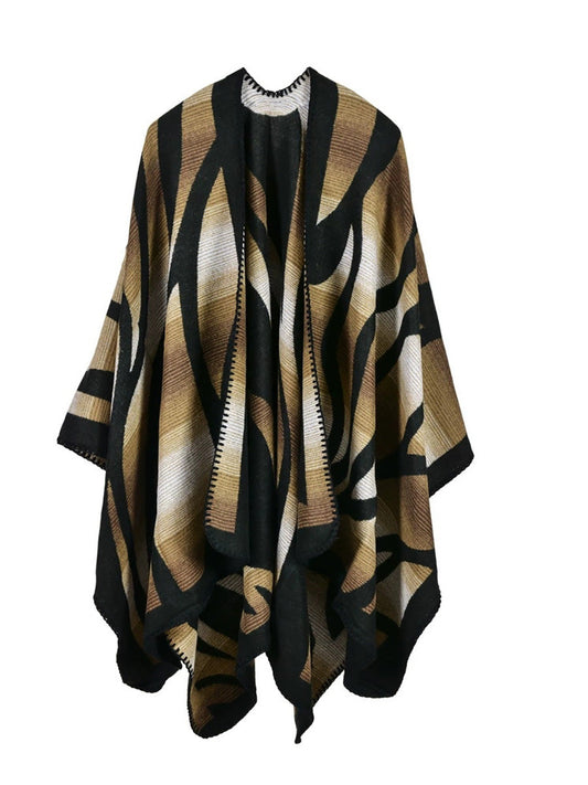 Women Vintage Autumn Gradient Color Stripe Shawl