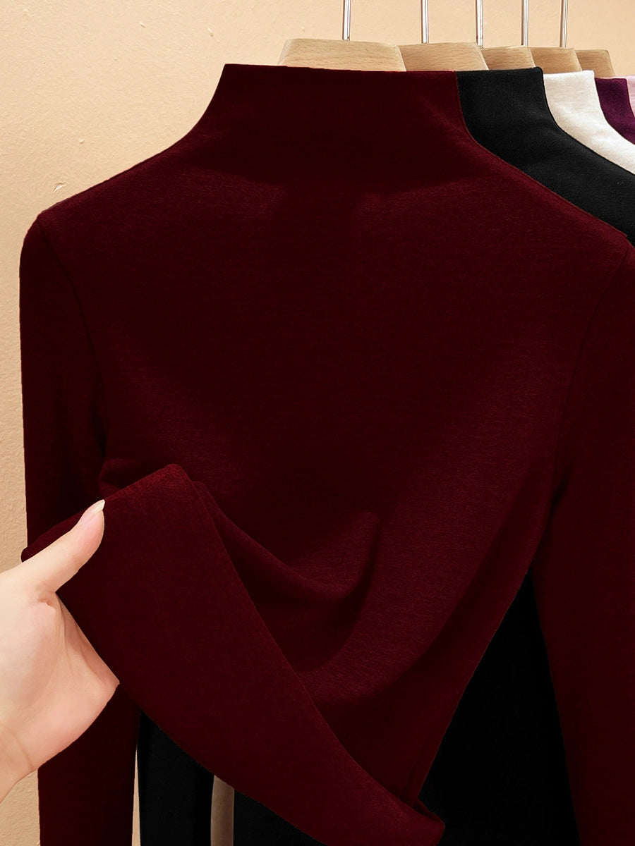 Women Autumn Casual Warm Half-Turtleneck Base Blouse