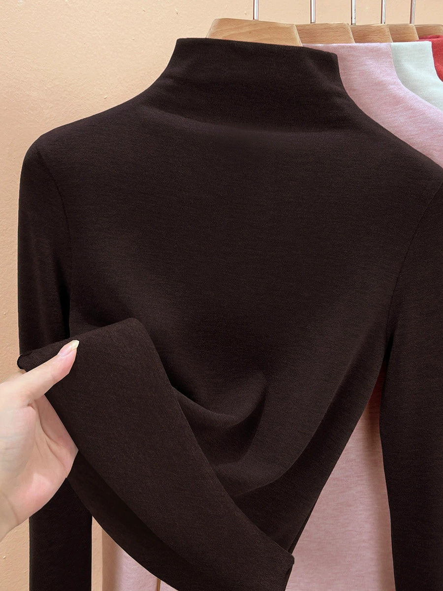 Women Autumn Casual Warm Half-Turtleneck Base Blouse