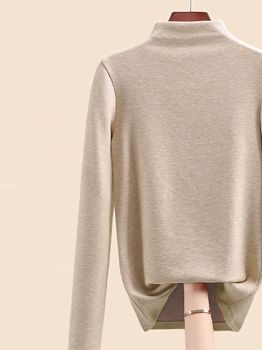 Women Autumn Casual Warm Half-Turtleneck Base Blouse