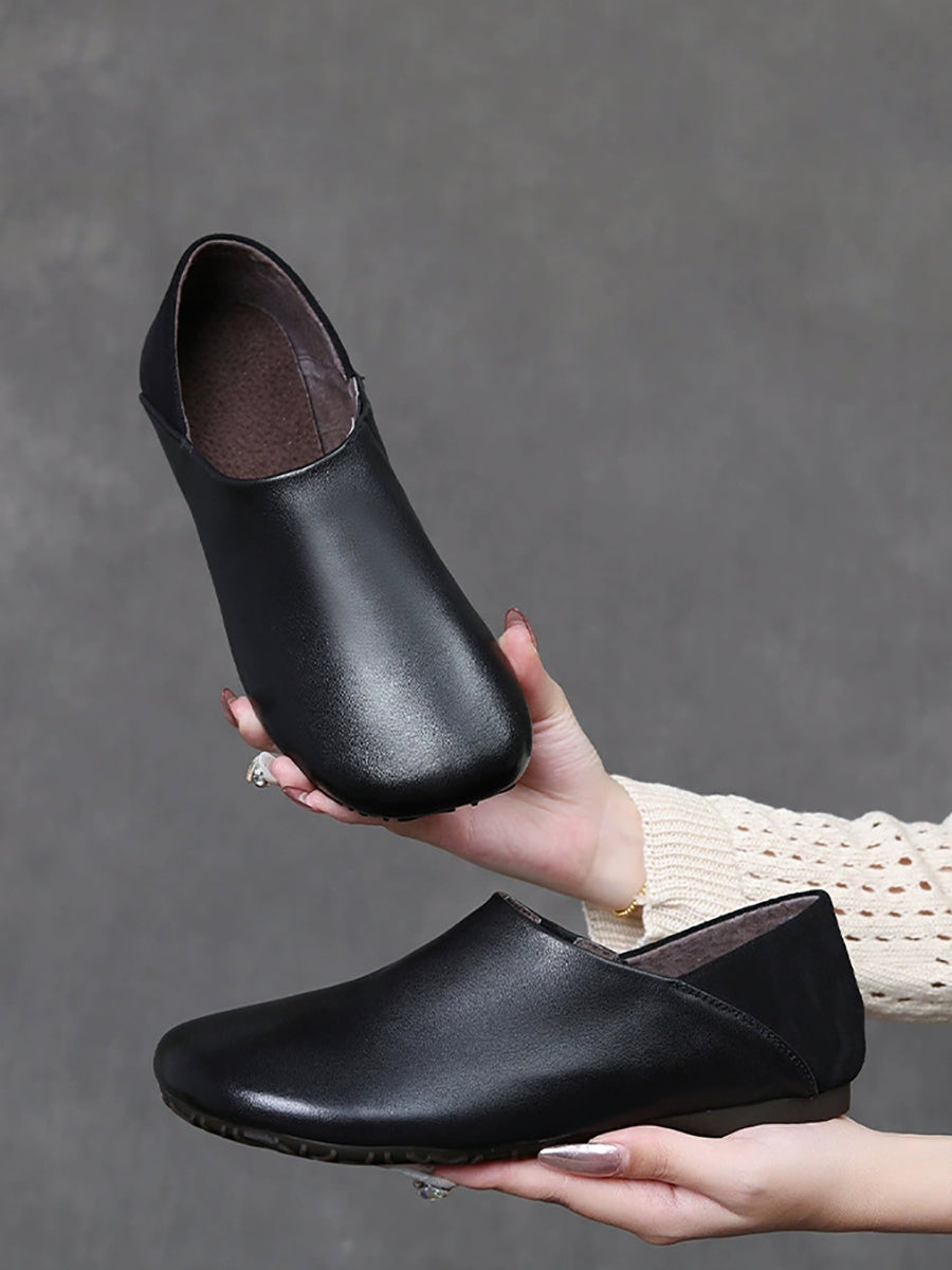 Women Vintage Soft Leather Spliced Flat Shoes