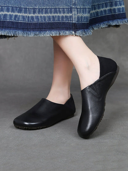 Women Vintage Soft Leather Spliced Flat Shoes