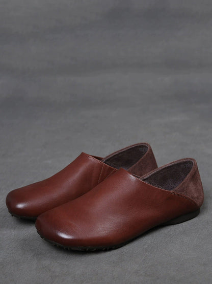Women Vintage Soft Leather Spliced Flat Shoes