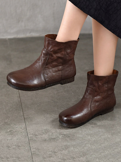 Women Autumn Soft Genuine Leather Low Heel Boots